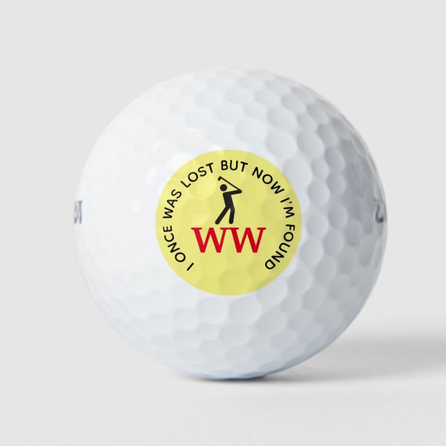 MONOGRAM Swinging Golfer Lost Found Scripture RED Golf Balls (Front)