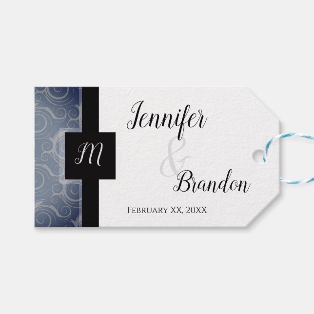 Monogram Swirls Wedding Favour Gift Tags (Front (Horizontal))