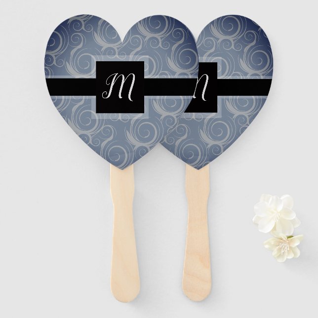 Monogram Swirls wedding Favour Hand Fan (Front and Back)