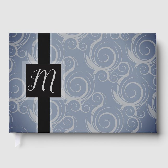 Monogram Swirls Wedding Guest Book (Front)