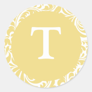 Monogram T Antique Gold Personalizable Wedding Mon Classic Round Sticker