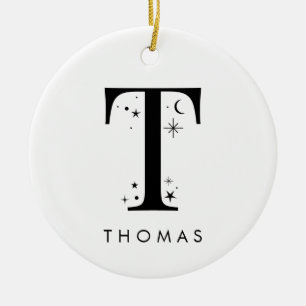 Monogram T Celestial Name  Ceramic Tree Decoration