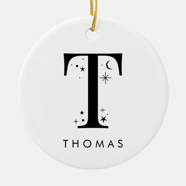 Monogram T Celestial Name  Ceramic Tree Decoration (Front)
