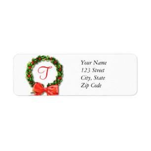 Monogram T Christmas Return Address Labels