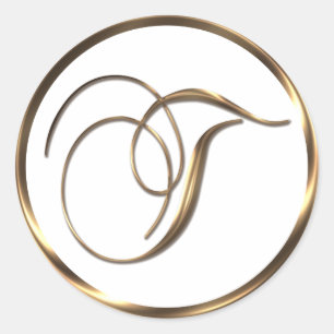 Monogram T Faux Bronze Classic Round Sticker