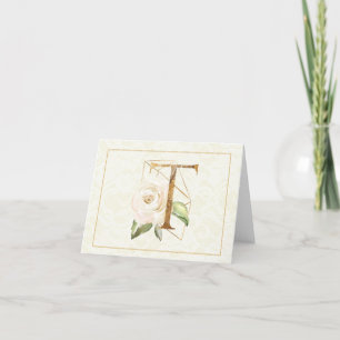 Monogram T Floral Note Card Gold