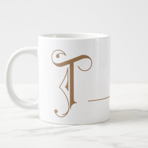 Monogram T in Beautiful Scroll Typography Large Coffee Mug