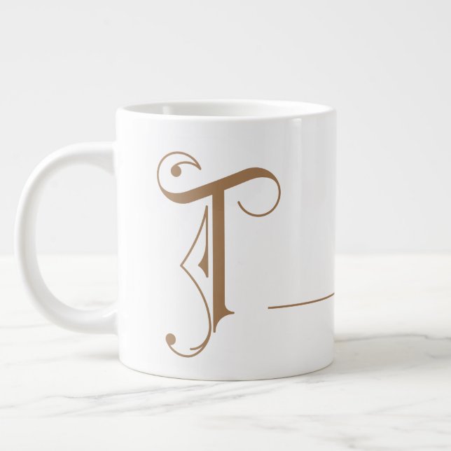 Monogram T in Beautiful Scroll Typography Large Coffee Mug (Left)