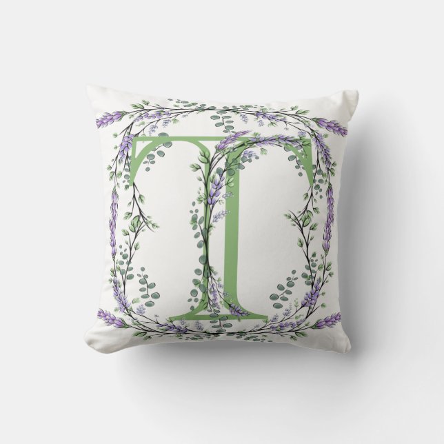 Monogram T Lavender Eucalyptus Cushion (Front)