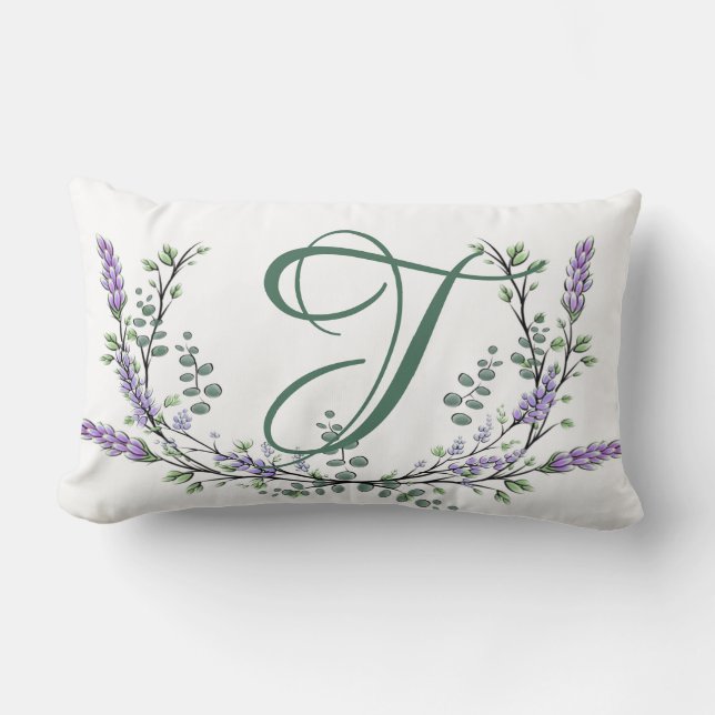 Monogram T Lavender Eucalyptus Lumbar Cushion (Front)