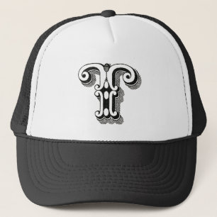 Monogram T, Letter T, Alphabet T, Black and White Trucker Hat
