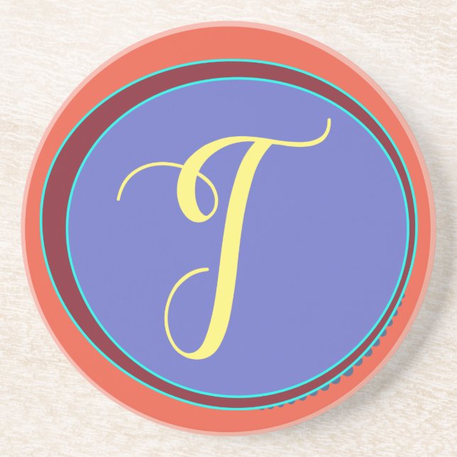 Monogram T Sandstone Coaster (Front)