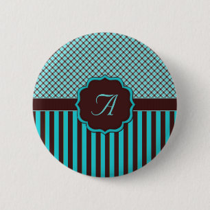 Monogram Tartan, Lt Teal Choc Brown 6 Cm Round Badge