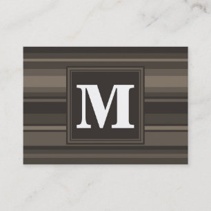 Monogram taupe stripes business card