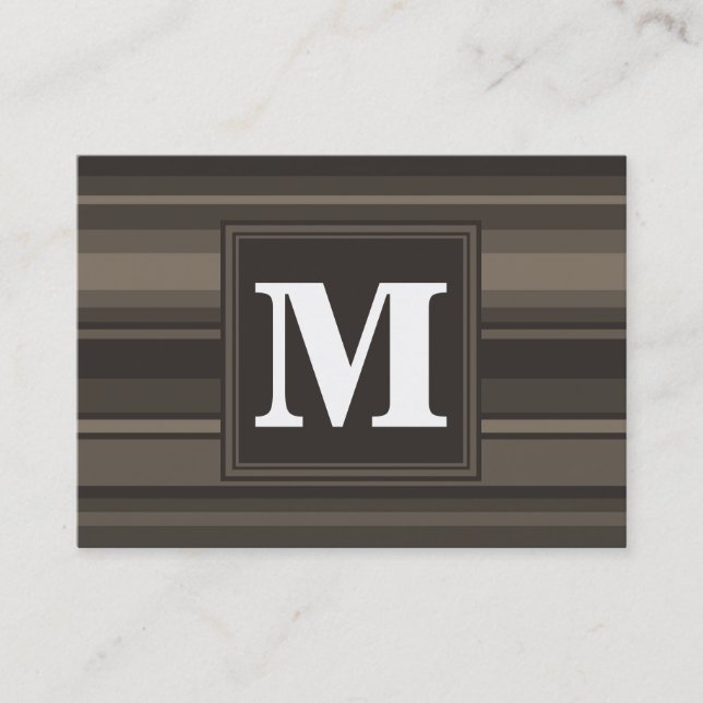 Monogram taupe stripes business card (Front)