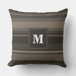 Monogram taupe stripes cushion