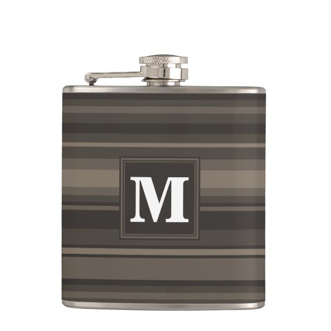 Monogram taupe stripes hip flask (Front)