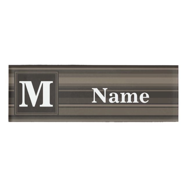 Monogram taupe stripes name tag (Front)