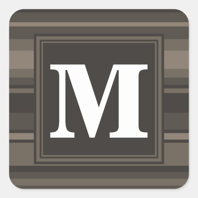 Monogram taupe stripes square sticker (Front)