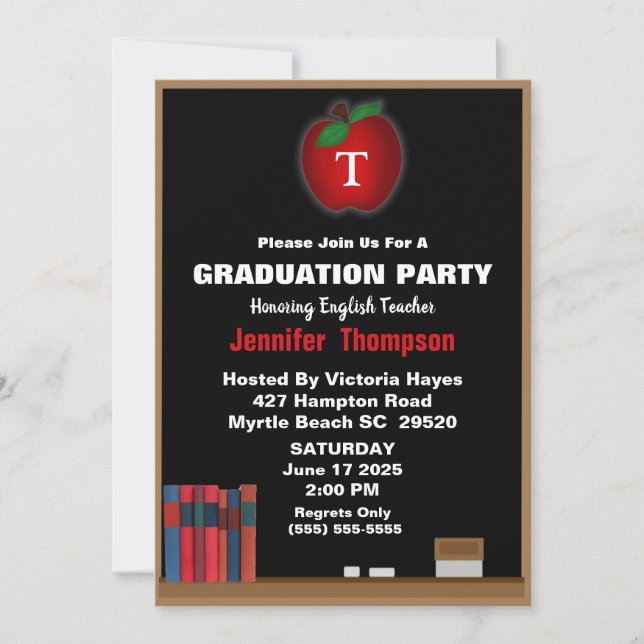 Monogram Teacher Chalkboard Graduation Party Invitation (Front)