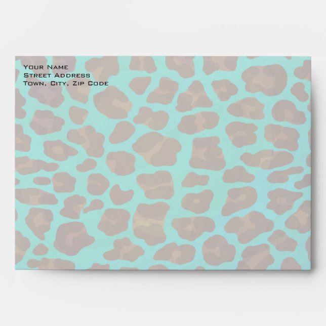 Monogram Teal and Brown Leopard Envelopes (Front)