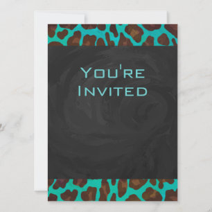 Monogram Teal and Brown Leopard Invitation