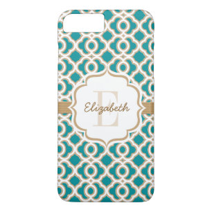 Monogram Teal and Gold Quatrefoil Case-Mate iPhone Case