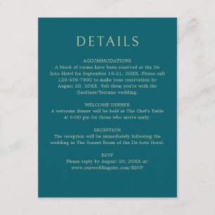 Monogram Teal Aqua Turquoise Wedding Details Enclosure Card