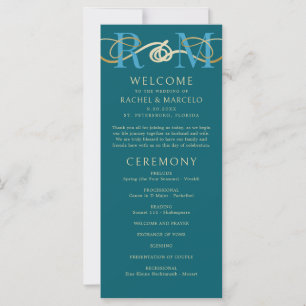 Monogram Teal Aqua Turquoise Wedding Program