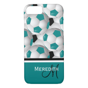 Monogram Teal Black Soccer Ball Pattern Case-Mate iPhone Case