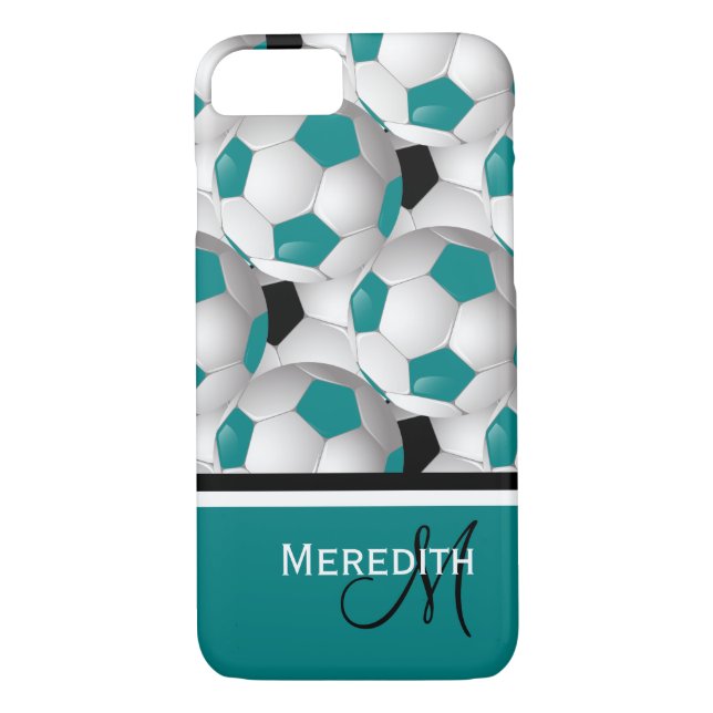 Monogram Teal Black Soccer Ball Pattern Case-Mate iPhone Case (Back)