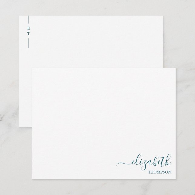 Monogram Teal Blue Simple  Card (Front/Back)