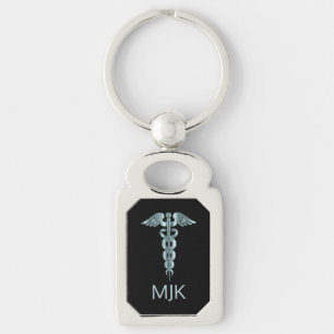Monogram Teal Caduceus Key Ring