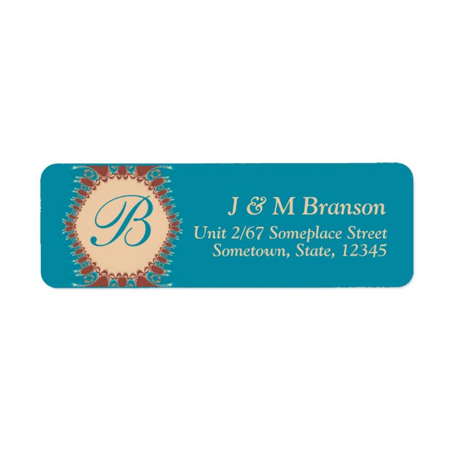 Monogram Teal Earth Lace Address Label (Front)