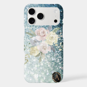 *~* Monogram TEAL Floral Ombre Glitter