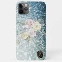 *~* Monogram TEAL Floral Ombre Glitter
