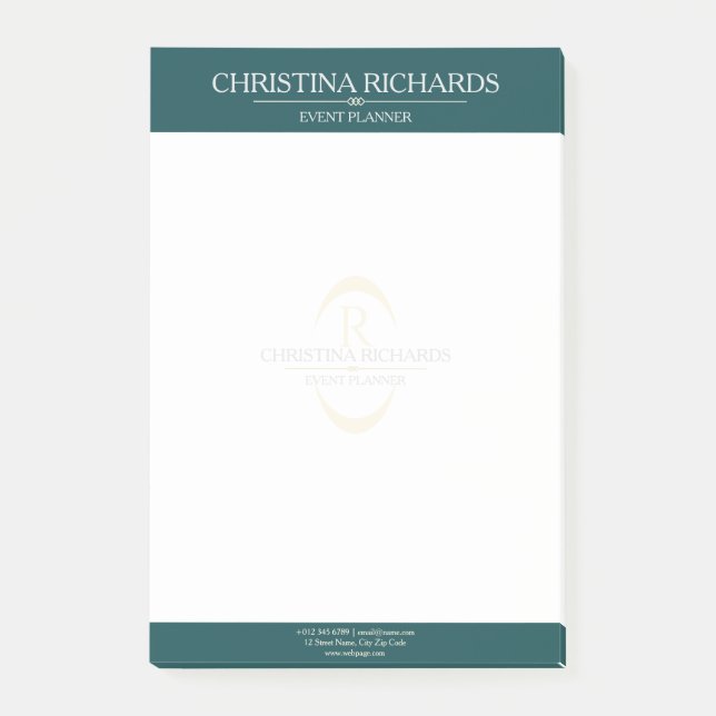 Monogram Teal Modern Elegant Business Post-it Notes (Front)
