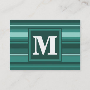 Monogram teal stripes business card