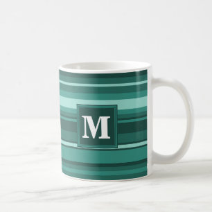 Monogram teal stripes coffee mug
