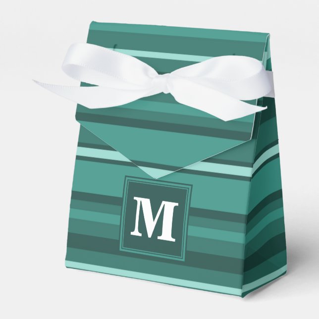 Monogram teal stripes favour box (Front Side)