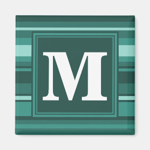 Monogram teal stripes magnet