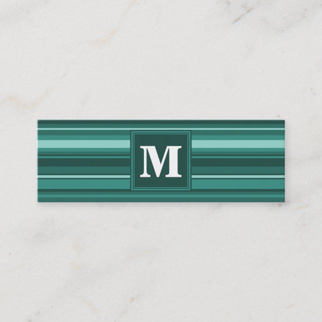 Monogram teal stripes mini business card (Front)