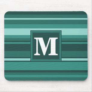Monogram teal stripes mouse pad