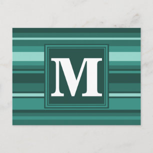 Monogram teal stripes postcard