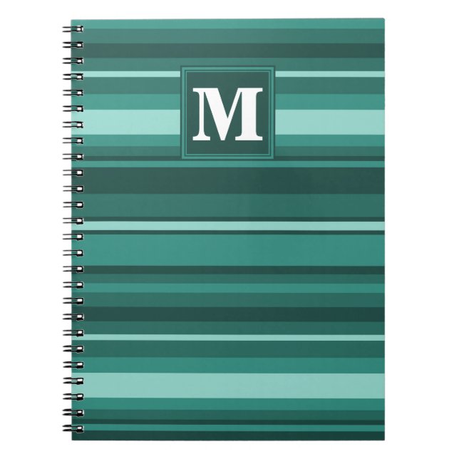 Monogram teal stripes spiral notebook (Front)