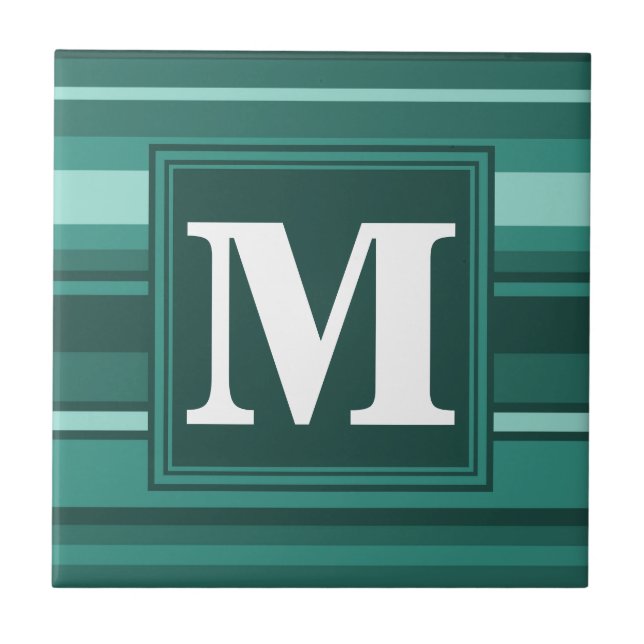 Monogram teal stripes tile (Front)