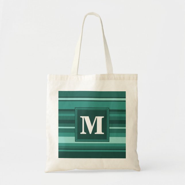 Monogram teal stripes tote bag (Front)