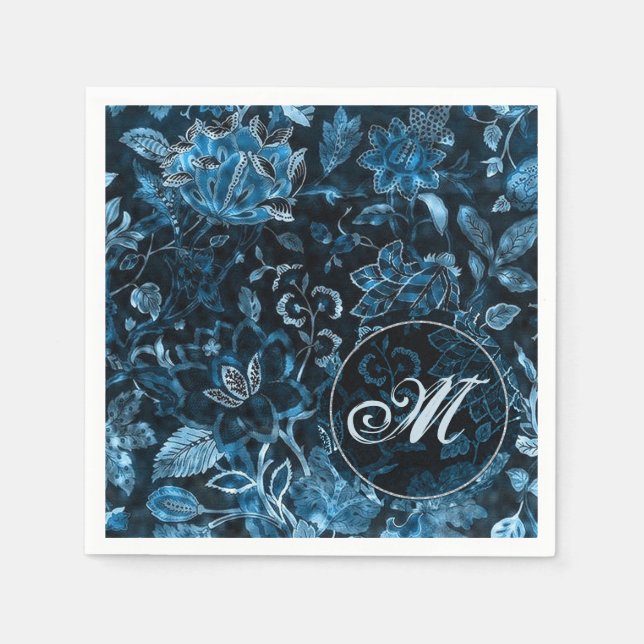 Monogram Teal Vintage Floral Napkins (Front)