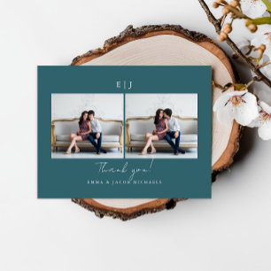 Monogram Teal Wedding Photo Thank You Postcard
