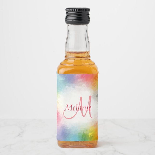 Monogram Template Abstract Colourful Modern Rainbo Liquor Bottle Label (Front)